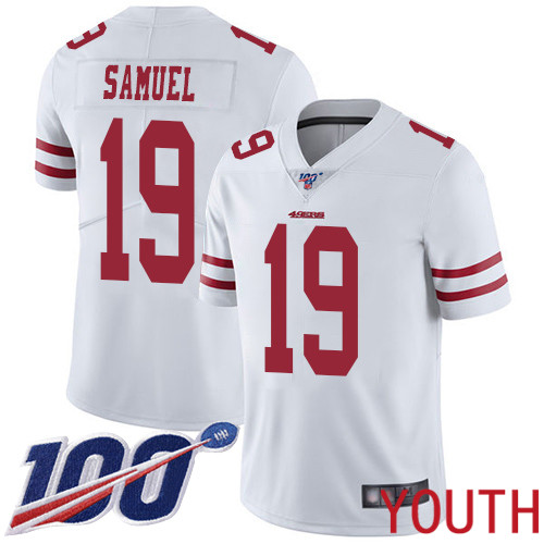 San Francisco 49ers Limited White Youth Deebo Samuel Road NFL Jersey #19 100th Season Vapor Untouchable